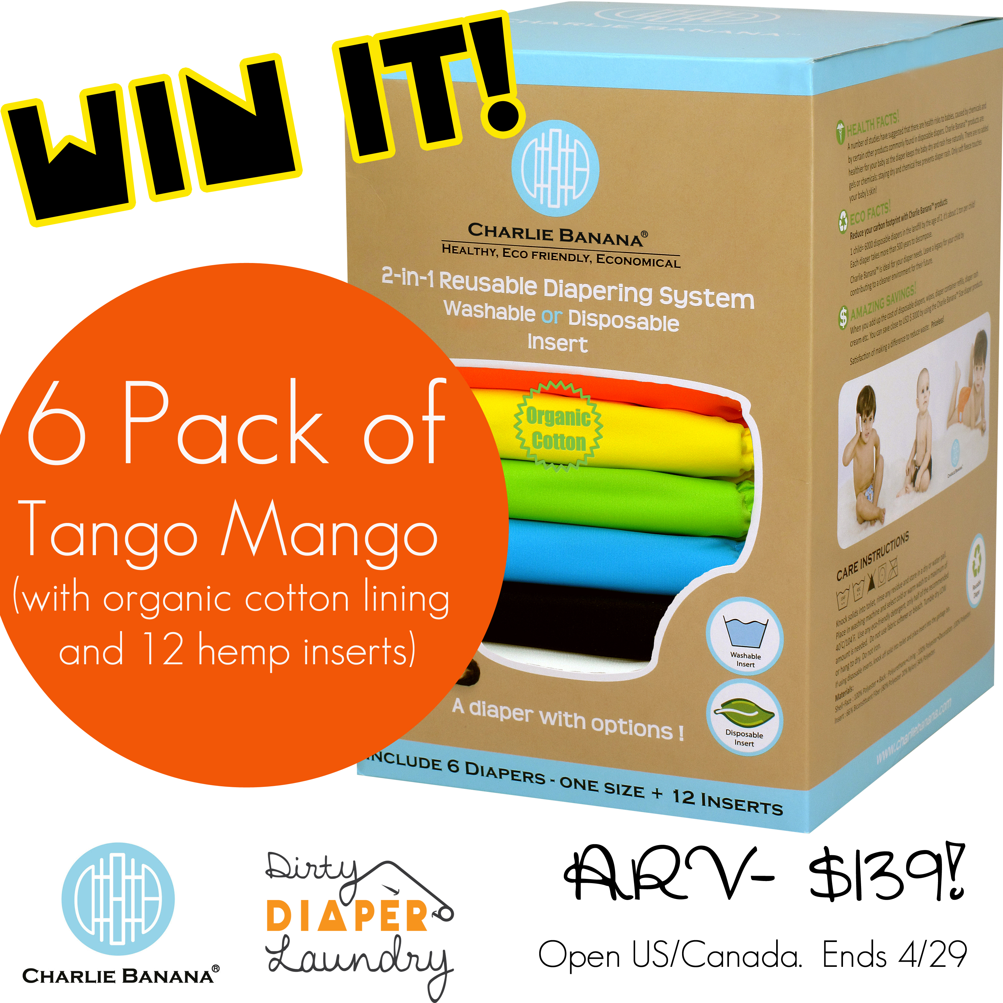Win a 6 pack of Charlie Banana cloth diapers from Dirty Diaper Laundry