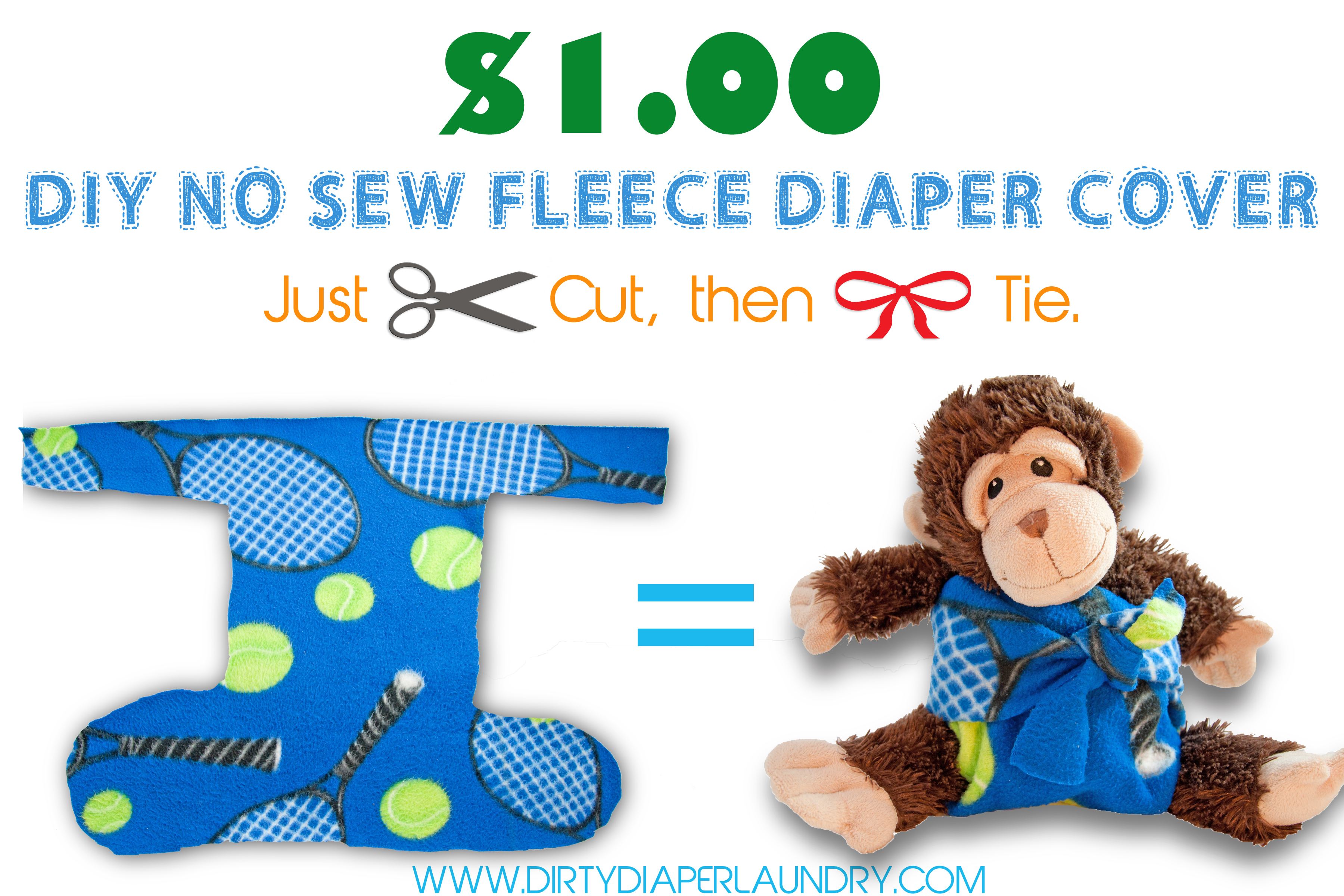 $1.00 DIY No-Sew Fleece Tie on Cloth Diaper Cover